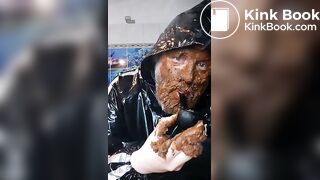 Smoking a pipe with a shit covered face