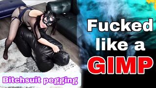 Femdom Bitchsuit Pegging Leather Bondage Huge Strap On Dildo BDSM Amateur Real Couple Milf Stepmom