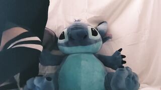 I was so horny so I fuck my teddy bear stitch licks and riding my pussy amateur stepsister
