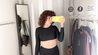 No bra, Transparent Shirt, short skirt. Try on in Public Store.