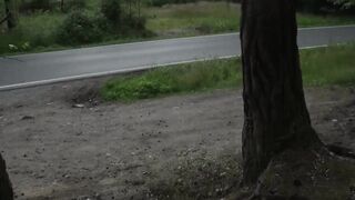 Public Peeing - A hot babe relieves herself next to a parked car
