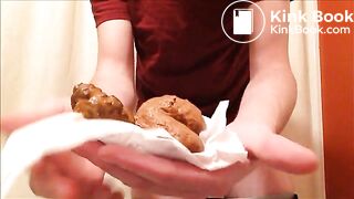 Cute boy cums on turd!