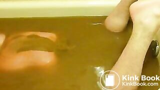 pooping in tan pantyhose in bathtub