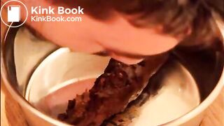 Twink eats his shit from a bowl