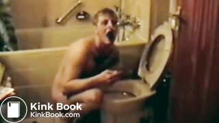 Slave eats own shit out of toilet bowl