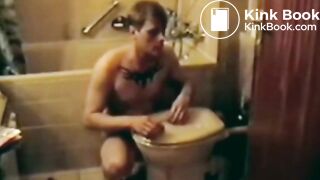 Slave eats own shit out of toilet bowl