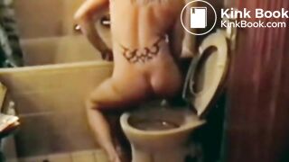 Slave eats own shit out of toilet bowl