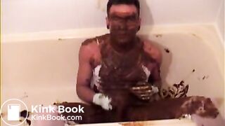 Guy wanks with saved shit