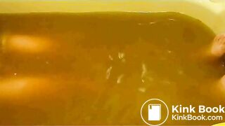 pooping in white brief in bathtub