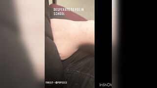Teen girl desperately holding pee in school then pissing and cumming in the toilets