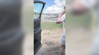 Public Piss in White See-Through Dress