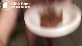 Licking shit off plate