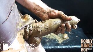 Scat Lover in Brown Rubber Eats and Plays Around