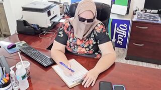 BBW Female boss caught employee jerking off his cock and ended up swallowing his cum, SSBBW, fat ass