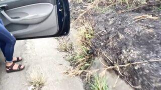 naughty slut pissing and farting in car, hot blowjob