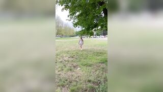 Public pissing through panties