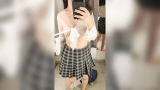 Tattooed teen flashes tits in public changing room