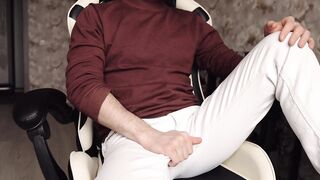 Handsome guy jerks off in front of the camera. Ruining an orgasm and at the end whimpering