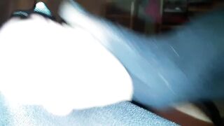 Black nylon footjob - stepmother