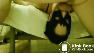 Hot masked brunette gets her throat fucked hard