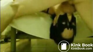 Hot masked brunette gets her throat fucked hard