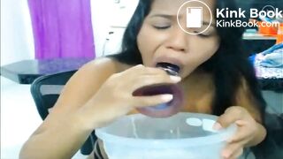 dumb camwhore pukes and hates it