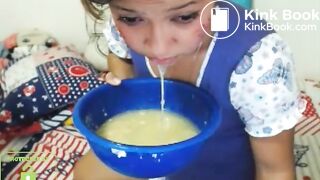 cute skype whore drinks puke and blows bubbles 2