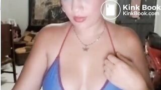 Latin slave slaps her self and gags on dildo