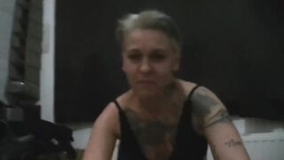 Perfect blowjob with feet in her face by tattooed girl