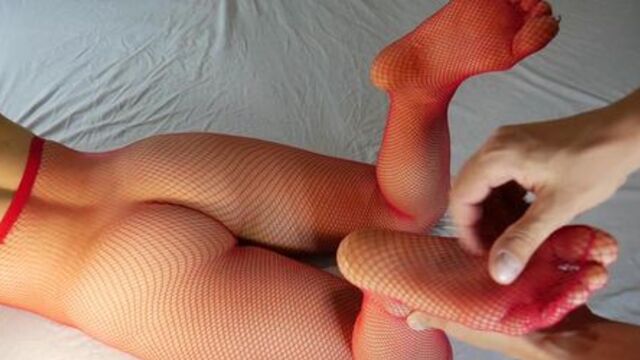 Sensual Tickle Foot and Legs Massage, MILF in Red Fishnet - Tickling Feet