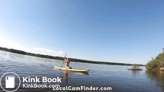 Blonde MILF Plays with Dildo and Gives Blowjob on a SUP Board