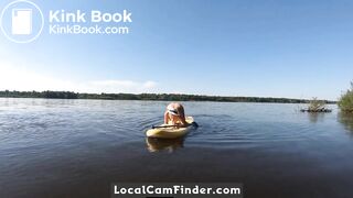 Blonde MILF Plays with Dildo and Gives Blowjob on a SUP Board