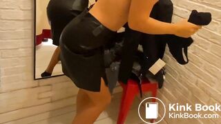 Fitting Leather Outfit, Ends With Cum On Skirt