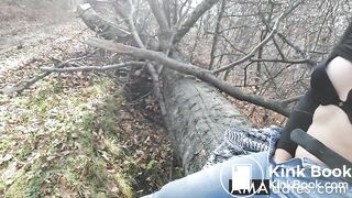 Solo female masturbates outdoors near the road