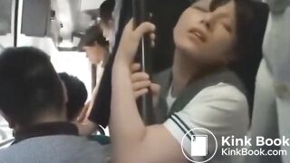Naughty Japan Schoolgirls - Groped & wet in bus