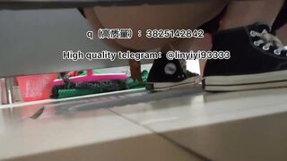 Beautiful girl poops in the toilet