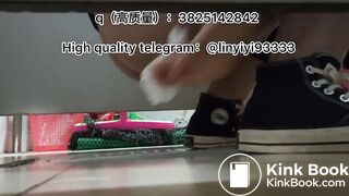 Beautiful girl poops in the toilet