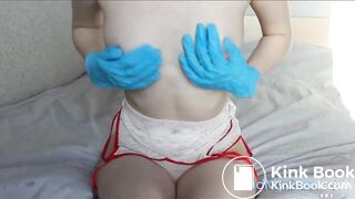 NURSE MASTURBATES IN GLOVES, HAIRY PUSSY CREAMPIE AND ORGASM