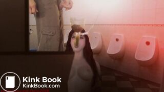 Toilet slut drinks piss and shit in public toilet