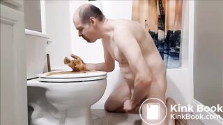 Lonely pervert eat his own shit in the toilet