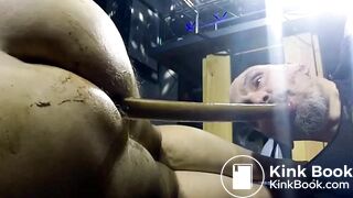 Pervert gay swallowing dirty enema with shit