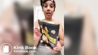 Kapri Styles ebony scat into a chip bag