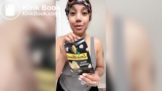 Kapri Styles ebony scat into a chip bag