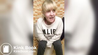 Toilet pooping girl smears shit on her body