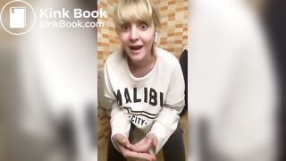 Toilet pooping girl smears shit on her body