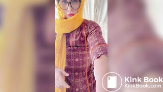 Beautiful trans Momina pee drinking outside