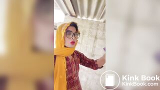 Beautiful trans Momina pee drinking outside