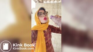 Beautiful trans Momina pee drinking outside