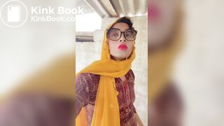 Beautiful trans Momina pee drinking outside