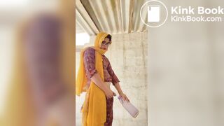 Beautiful trans Momina pee drinking outside